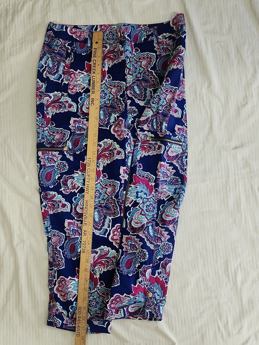 Chico's Navy Floral Paisley Pants with Pink & Teal Accents